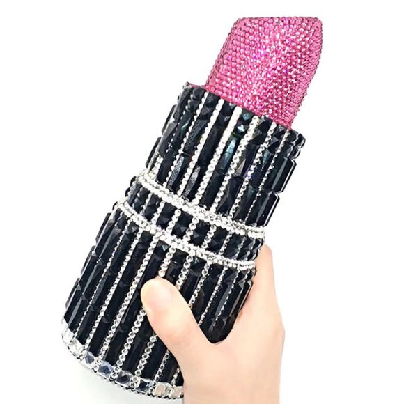 Lipstick Shaped Crystal Clutch Evening Bag Purse SILVER/RED NWT - Picture 5 of 10